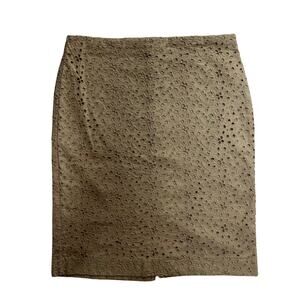 Talbots Skirt Womens 8 Beige Embroidered Floral Cotton Eyelet Knee Length Skirt